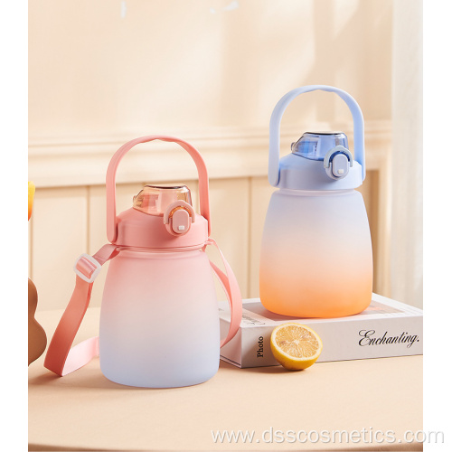 Detachable strap design Popular cute portable reusable plastic water bottle with straw